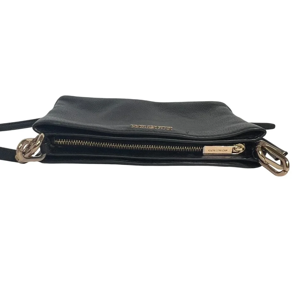 Michael Kors Trisha Crossbody Women Medium Black Pebbled Leather Gold Hardware
